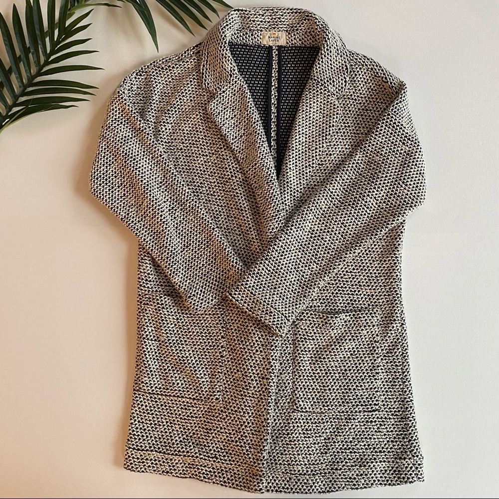 Marine Layer Black and White Textured Open Cardigan